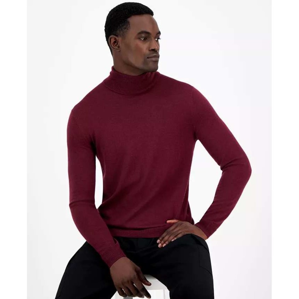 Alfani Mens Maroon Banner Elevated Merino Wool Blend Turtleneck Sweater Small